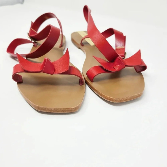 New Kaanas Red Leather Leblon Ankle Wrap Bow Sandals 6 - Picture 2 of 8